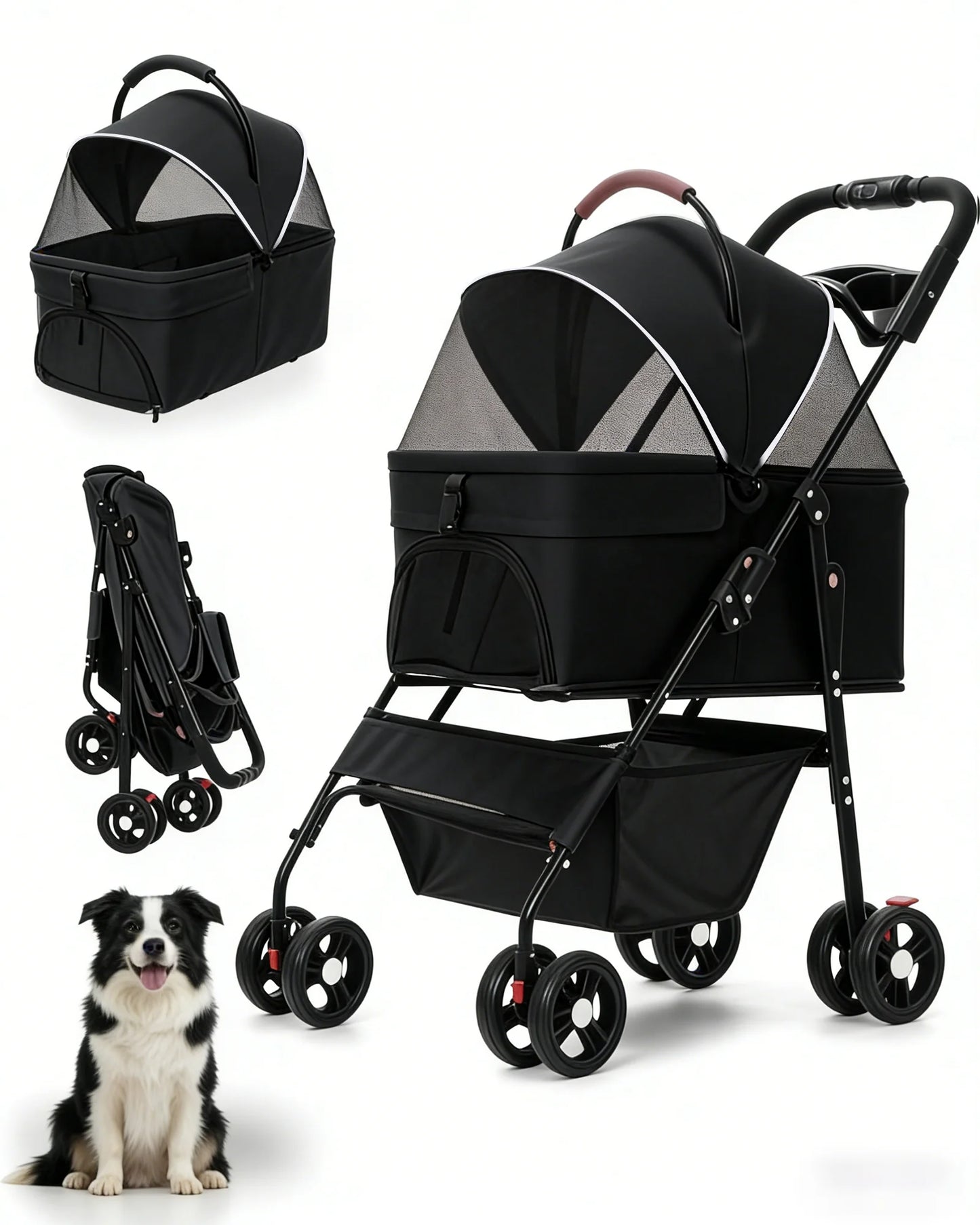 Cabusatly 2-In-1 Pet Stroller Foldable For Small Dogs And Cats