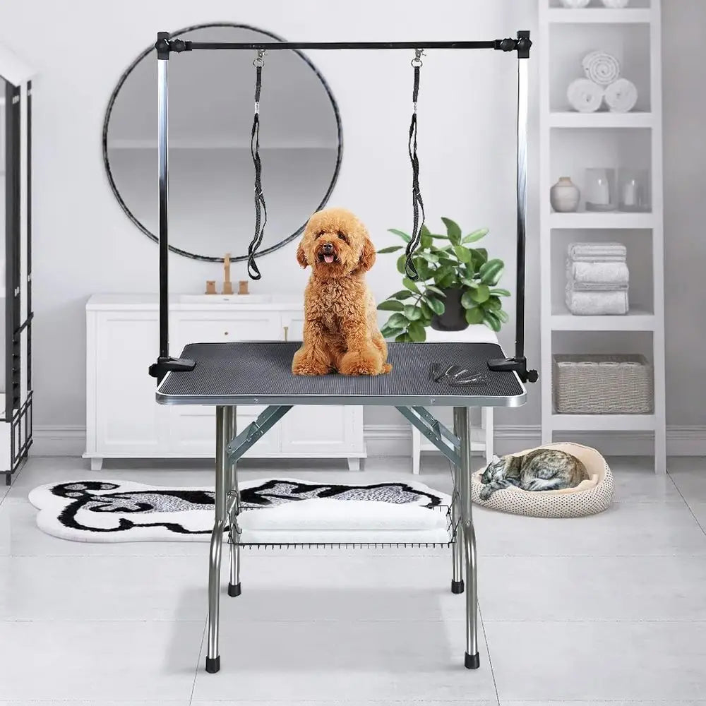 Adjustable Pet Grooming Table With Arm Noose And Mesh Tray Heavy Duty