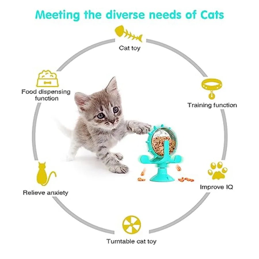 Cat Dog Treat Dispenser Toy - Cat Interactive Feeder 360° Degree Rotating, Food Leakage Device Rotate, Interactive Cat Food Tre
