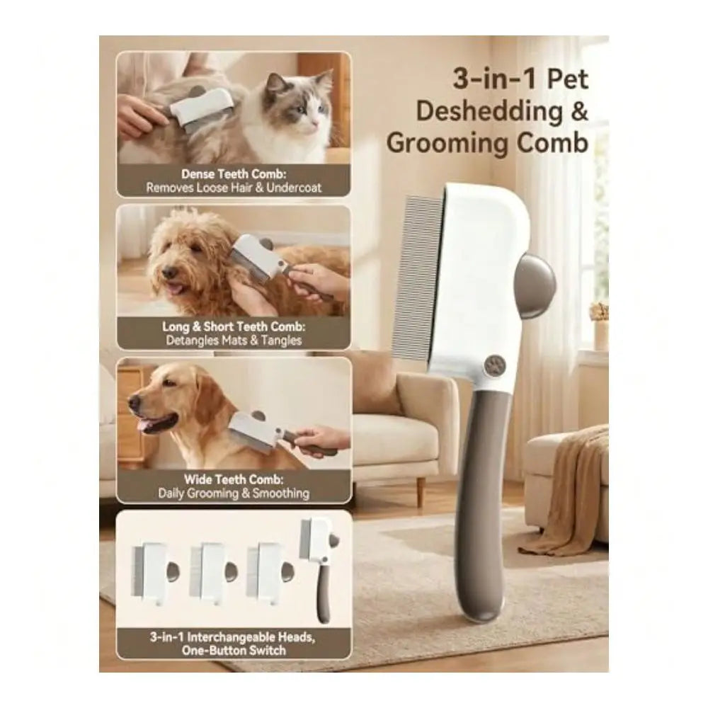 Pet Hair Removal Comb, Interchangeable Cat Brush With Release Button Cat Brush For Indoor Cats, Dog Brush And Pet Grooming Brus