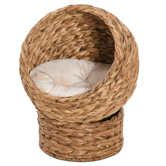 Rotatable Plush Cat Basket Bed With Comfy Wrap Style Cushion