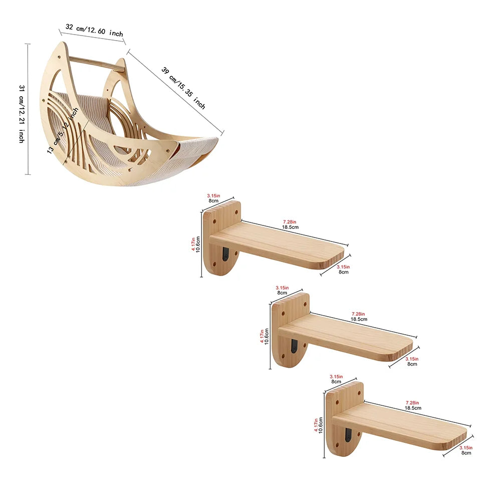 CWV Wall Mounted Cat Shelves Moon Hammock Climbing Perches