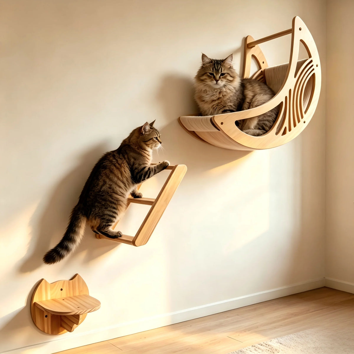 CWV Wall Mounted Cat Shelves Moon Hammock Climbing Perches