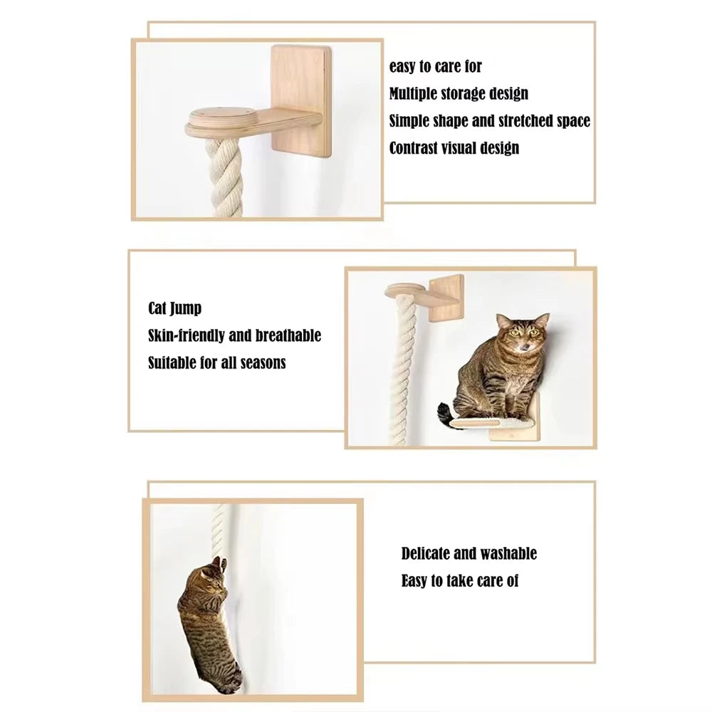 CWV Wall Mounted Cat Scratching Climbing Shelf With Sisal Rope