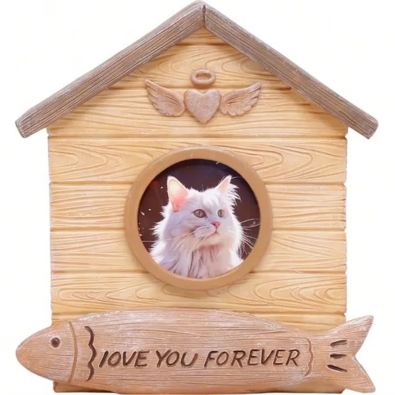 Wood Look Resin Pet Urn With Photo Box Memorial Keepsake by Annie N Poe Cattastic Supplies