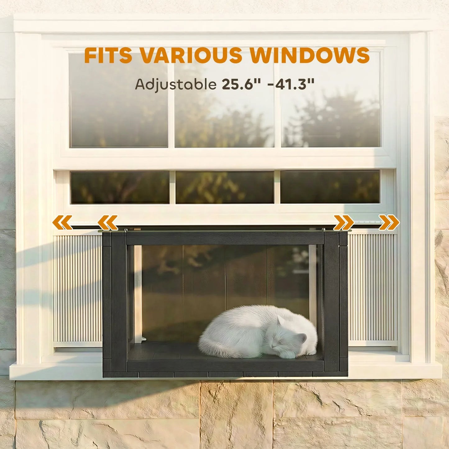 Window Catio Outdoor Cat Enclosure Adjustable 25"–41", Black