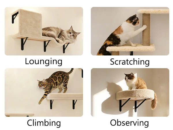 MIUZMORE Wall Mounted Cat Shelves And Scratching Posts Furniture Set