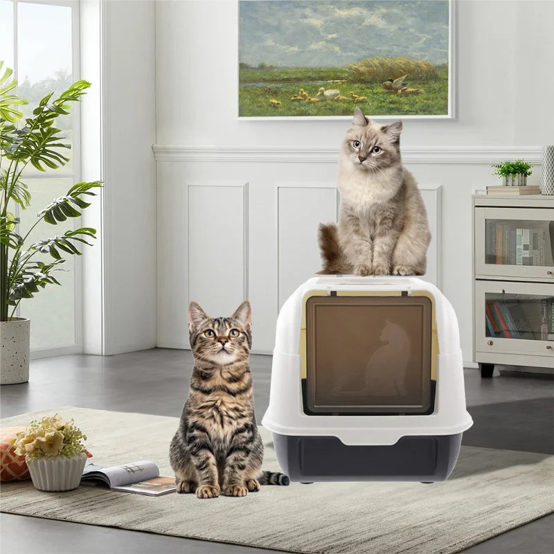 [Extra Large Cat Litter Box] Closed/Open Covered Litter Box with Litter Scoop, Detachable Lid, High Rim Splash-Proof Design,Easy