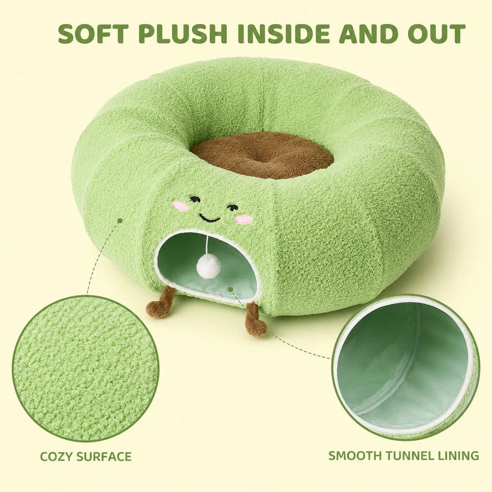 Convertible Cat Tunnel Bed With Plush Donut And Removable Cushion
