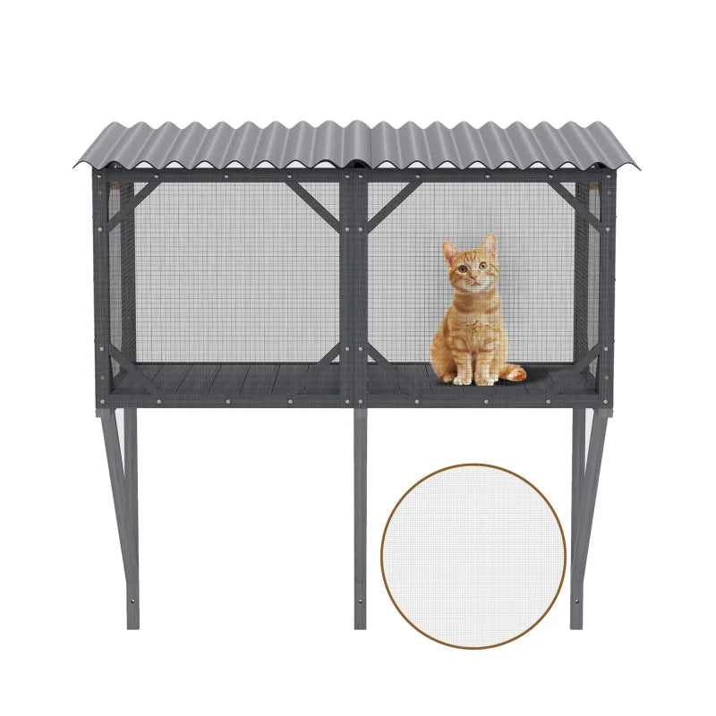 Cat Window Box, 43.3" Catio Outdoor Cat Enclosure with Bug Proof Net for Sunbathing, Napping & Viewing, Window Perch Cat Cage