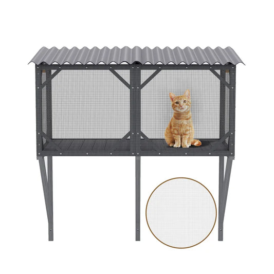 Cat Window Box, 43.3" Catio Outdoor Cat Enclosure with Bug Proof Net for Sunbathing, Napping & Viewing, Window Perch Cat Cage