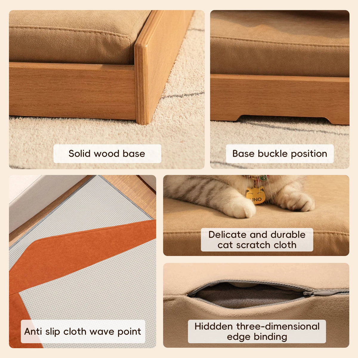 Modern Oak Veneer Pet Bed With Removable Cushion Indoor