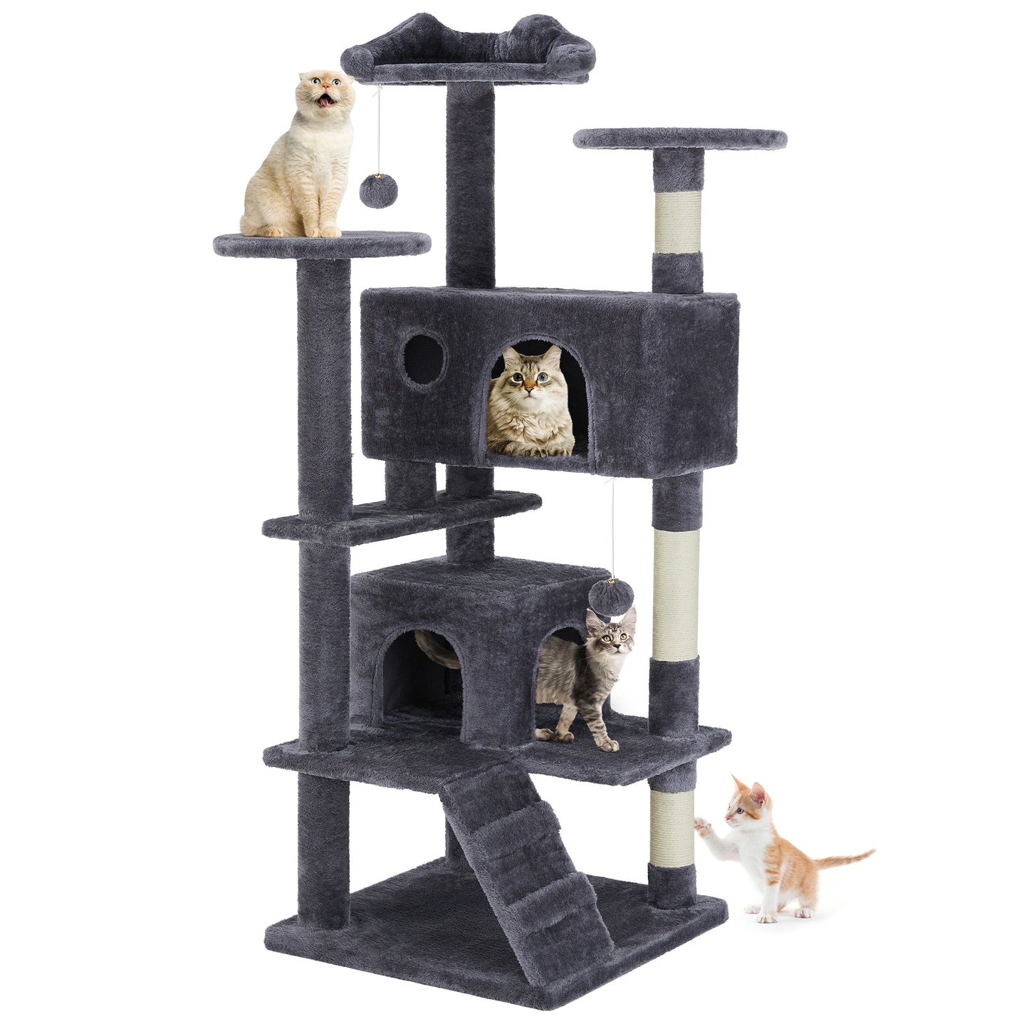 MCQ 54IN Indoor Cat Tree Tower Multi-Level with Sisal Scratching Post Round Platform Condo with Climbing Ladder Toys For Home