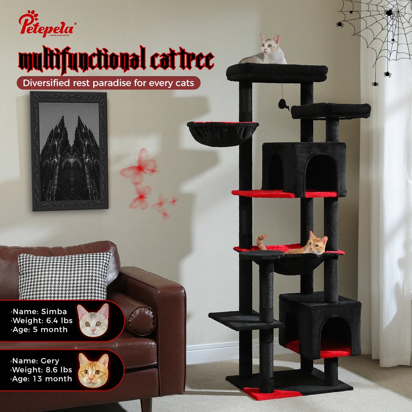 PAWZ Road Tall Cat Tree With Hammock And Scratching Posts