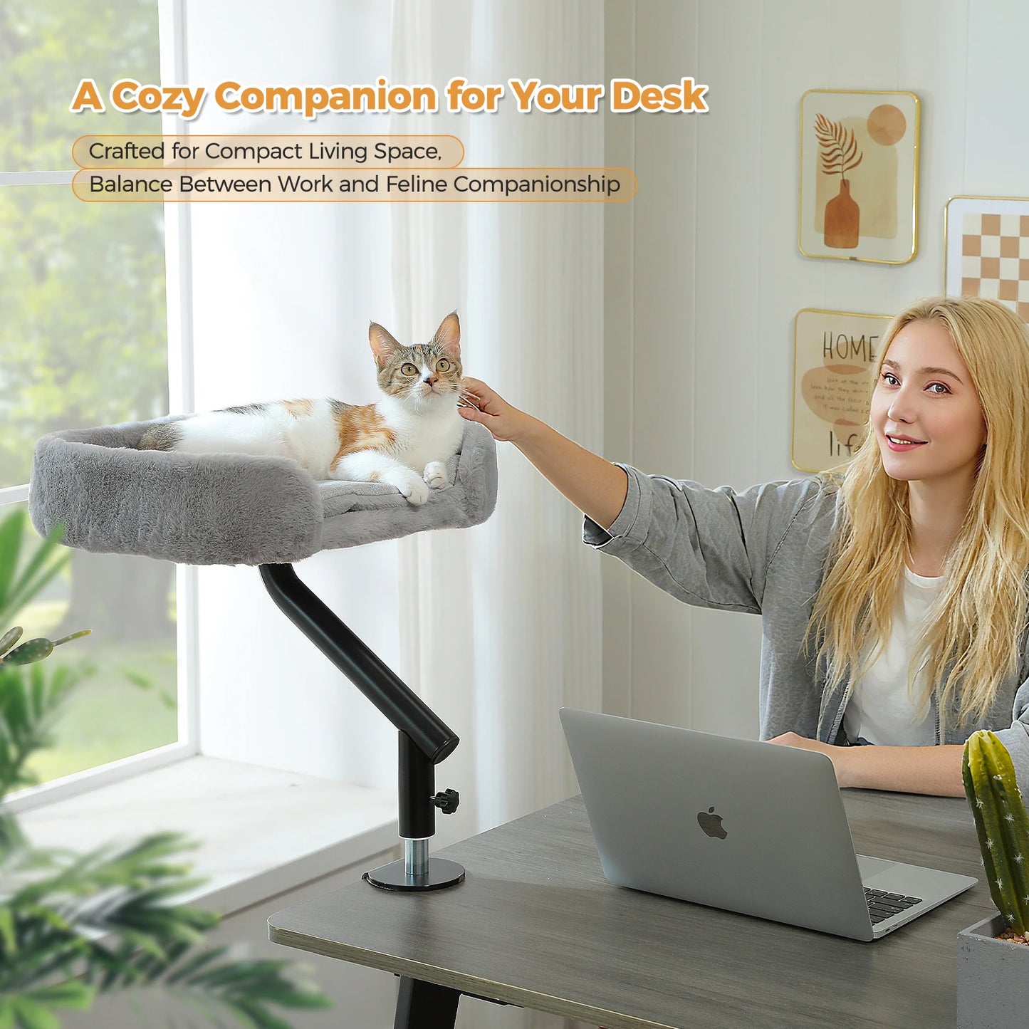 Cat Desk Bed, 360° Rotatable Cat Bed Stand for Indoor Cats, Adjustable Cat Basket, Cats Hammock for Table, Soft Cat Bed for Desk