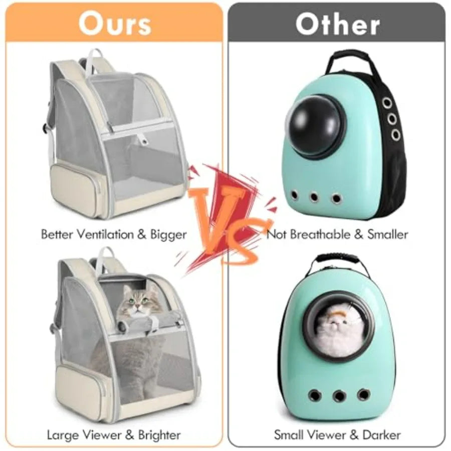 Cat Backpack Carrier For Pets With Kitten Wand Feather Toy