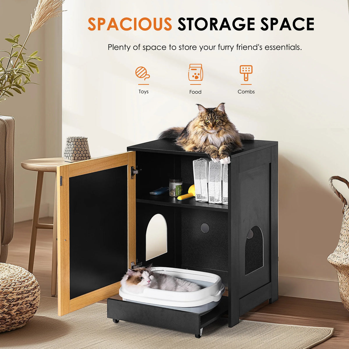 Hidden Cat Litter Box Enclosure With Sisal Scratching Door Cabinet