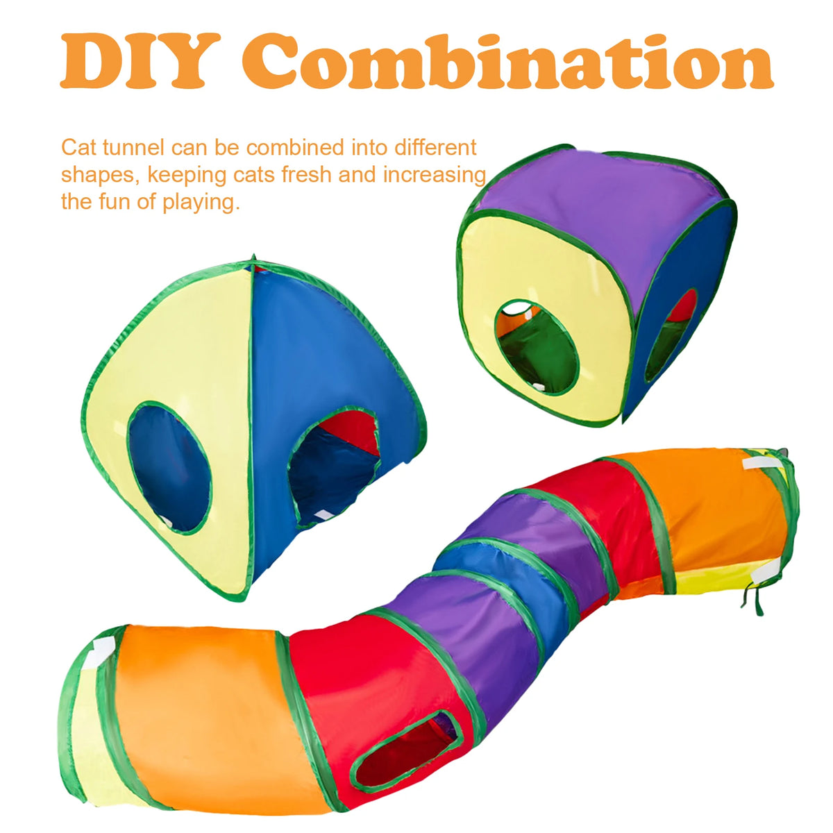 Collapsible Cat Tunnel and Cubes Combo with Peek Hole Tent