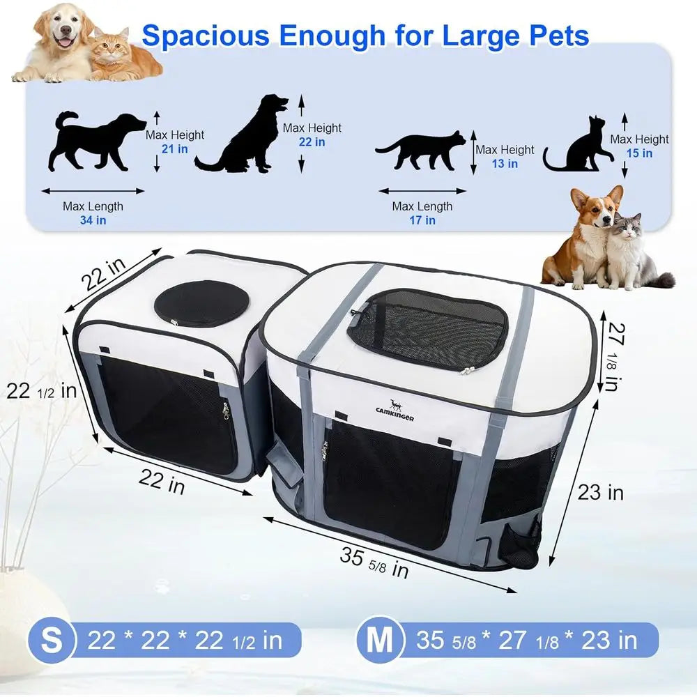 Versatile Indoor-Outdoor Pet Playpen, 2-in-1 Waterproof Dog Crate & Cat Enclosure, Large Portable Kennel for Small Dogs and Kitt