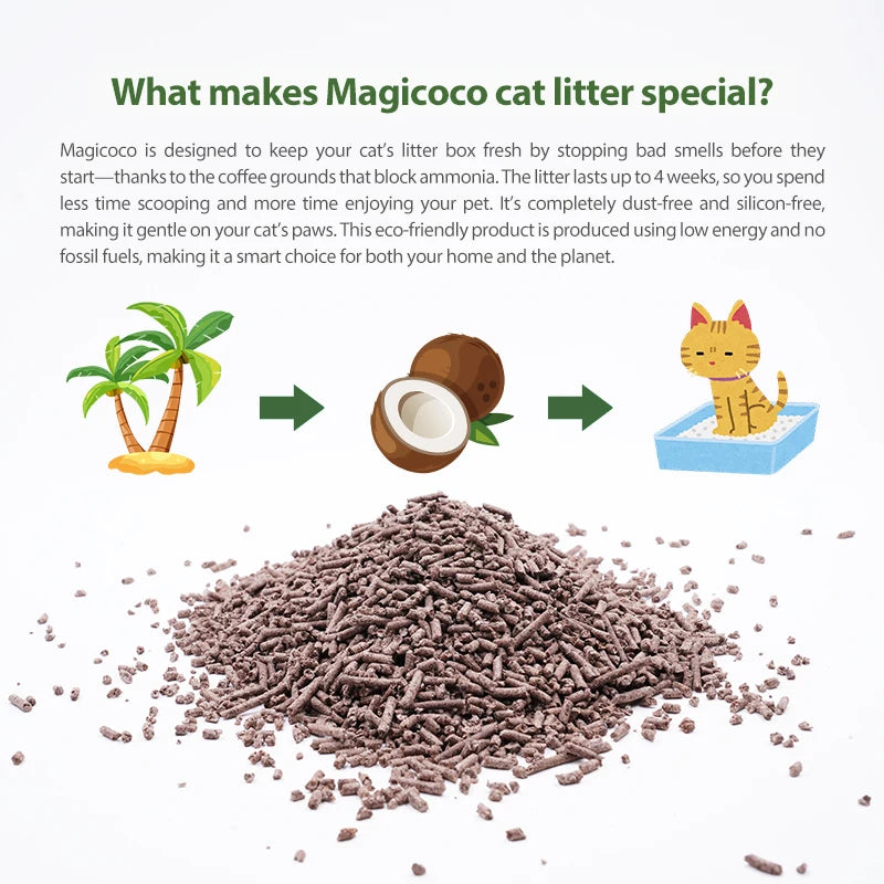 Coconut Cat Litter 10LBS 99% Deodorized Odor Control Low Tracking & Flushable Strong Clumbing Cat Litter Cat Sand