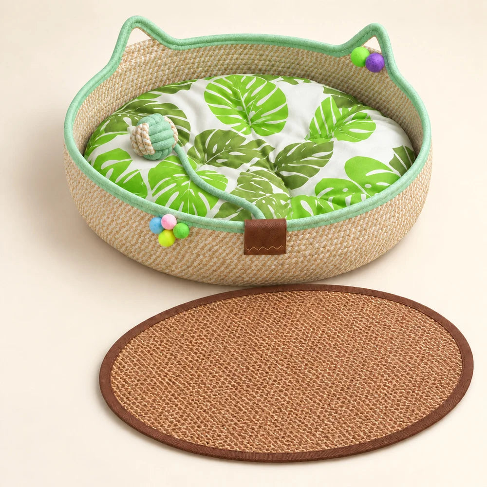 Comfortable Round Woven Cat Bed With Stylish Ear Design by Annie N Poe Cattastic Supplies