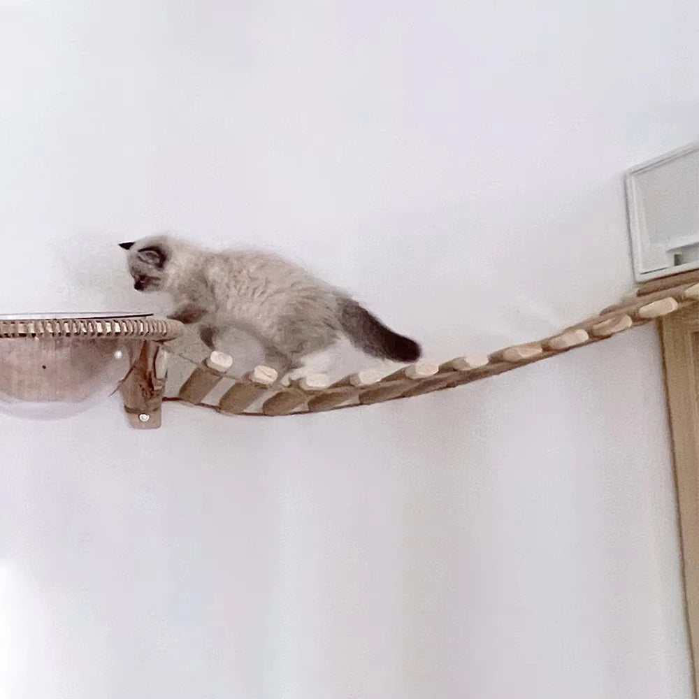 39.4" Cat Bridge for Cage Sisal Rope Ladder Wooden Pet Furniture Kitten Step Scratcher Toys Scratching Post Tree Cat Accessories