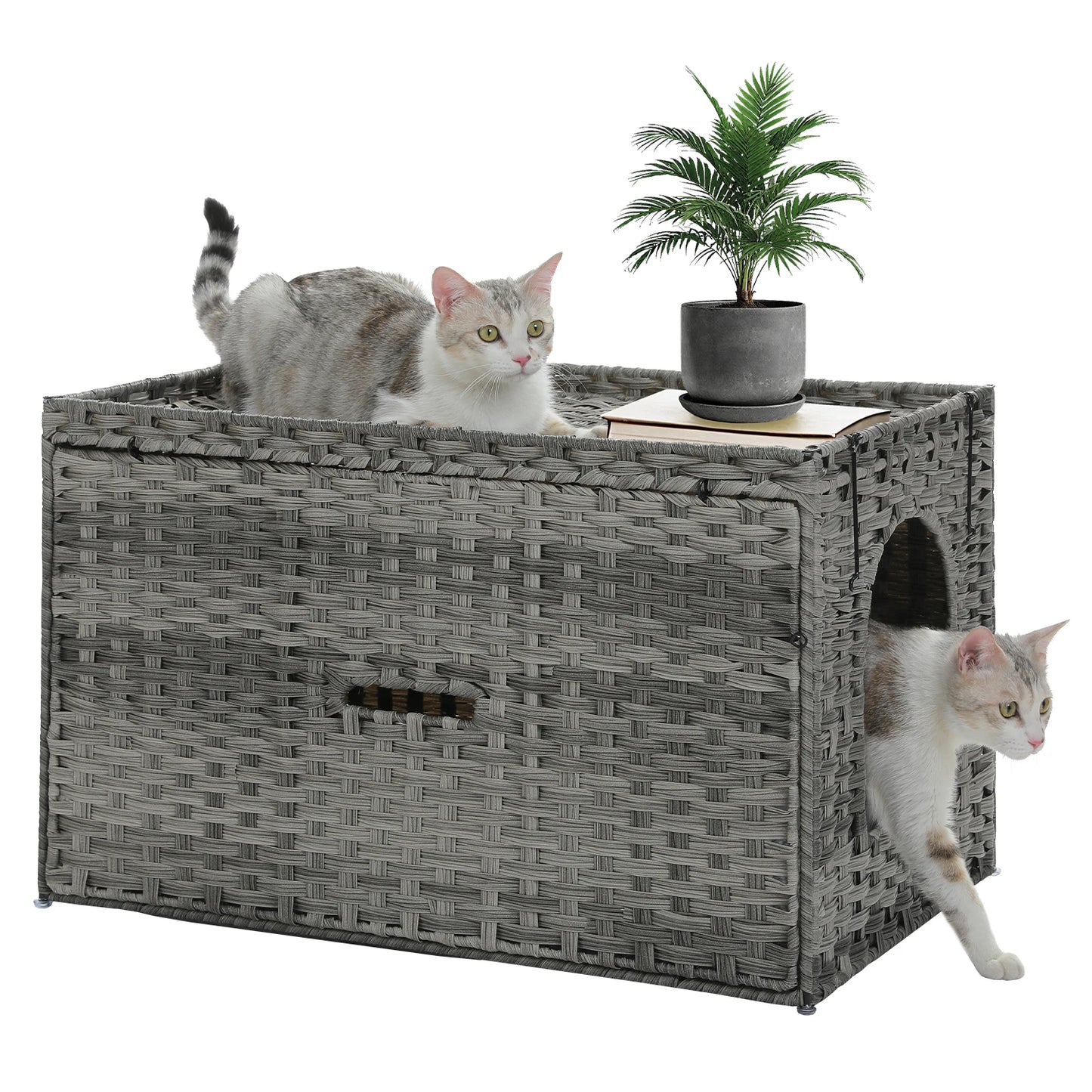 PEQULTI Rattan Cat Litter Box Enclosure With Taller Doorway