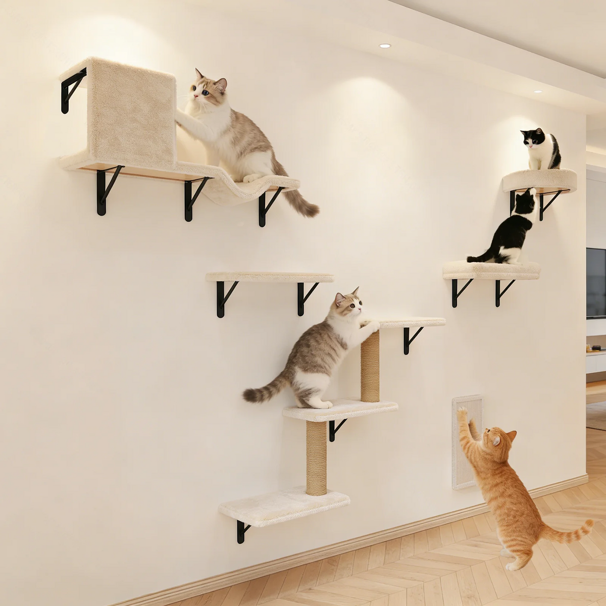 MIUZMORE Wall Mounted Cat Shelves And Scratching Posts Furniture Set