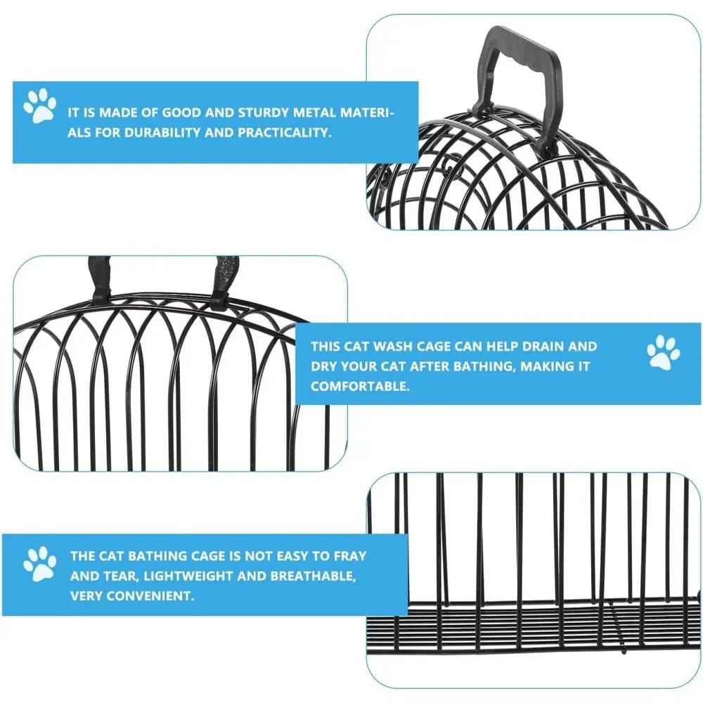 18-Inch Metal Cat Bathing and Drying Cage with Anti-Scratch Grooming Enclosure for Home Use