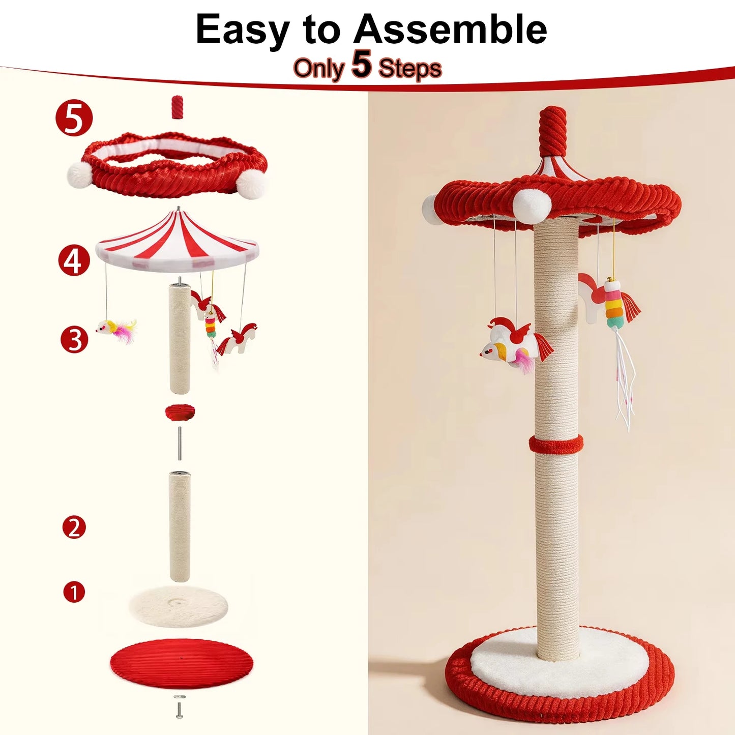 Rotating Interactive Cat Scratching Post Sisal Cat Tree Tower Durable For Indoor Kittens And Adult Cats Wear Resistant Climbing