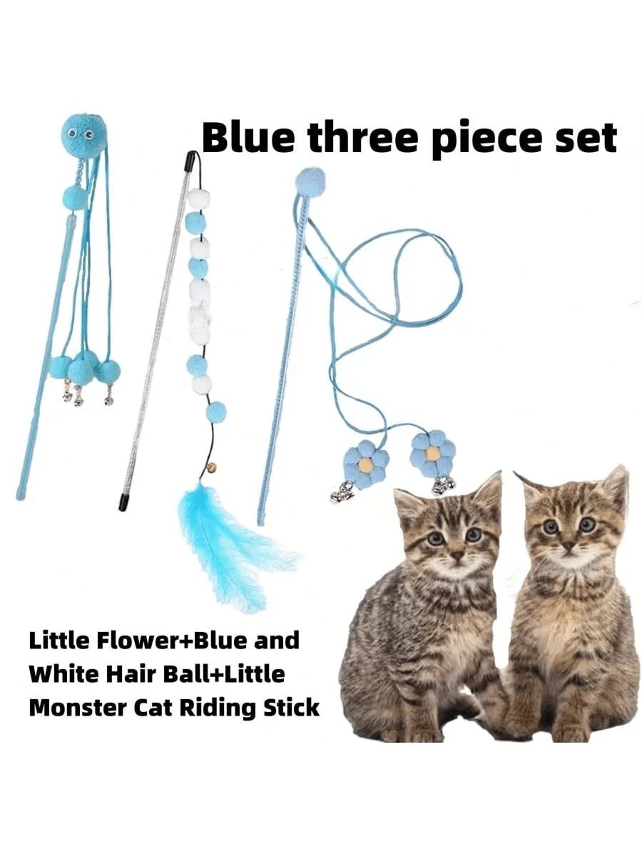 1pc/3pcs Blue Fairy Cat Teaser Wand, Durable Cat Toy, Pet Cat Interactive Supplies