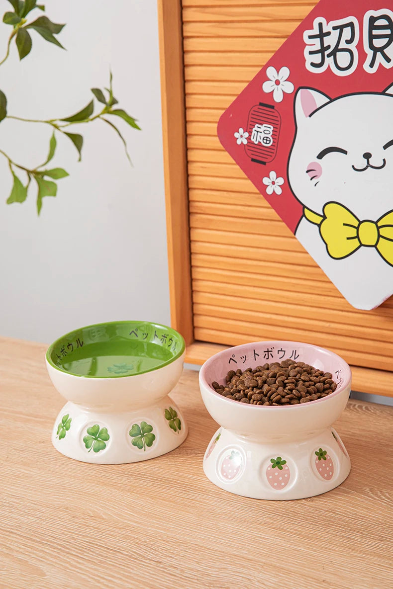 Japanese Ceramic Elevated Cat Bowl Puppy Dog Snacks Water Food Bowl For Cats Raised Cat Feeder Drinker Pet Supplies Accessories
