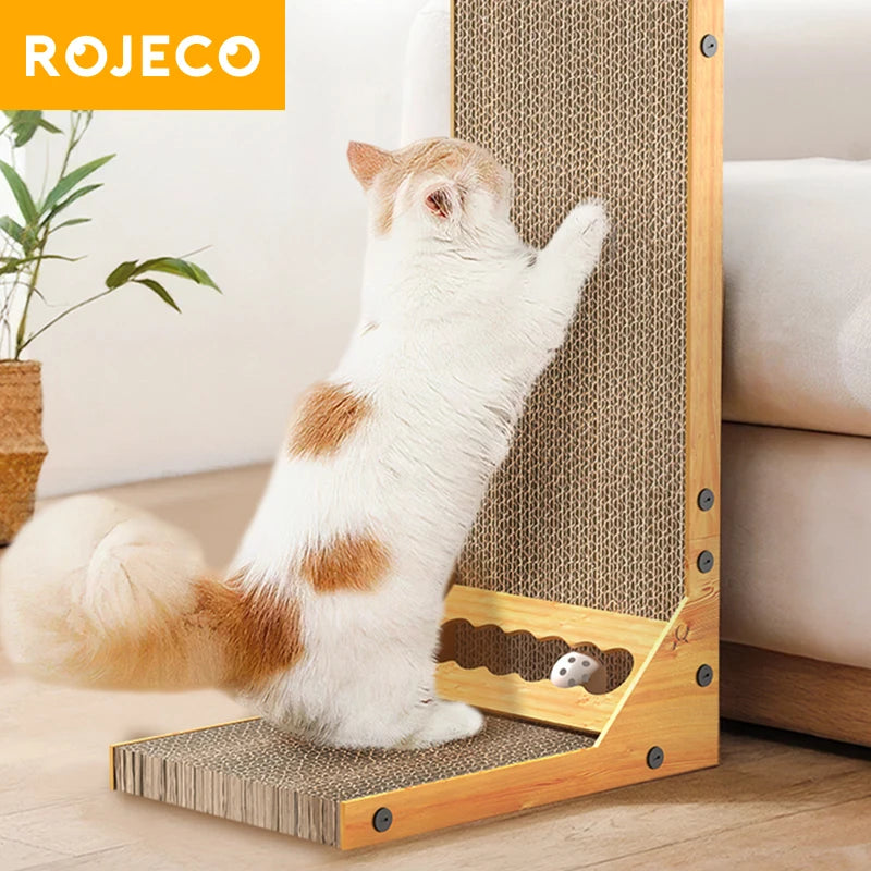ROJECO Cat Scratcher Cat Scratching Board For Cats Toys L-Shaped Claw Grinding Scraper Mat Cat Furniture Protector Accesories
