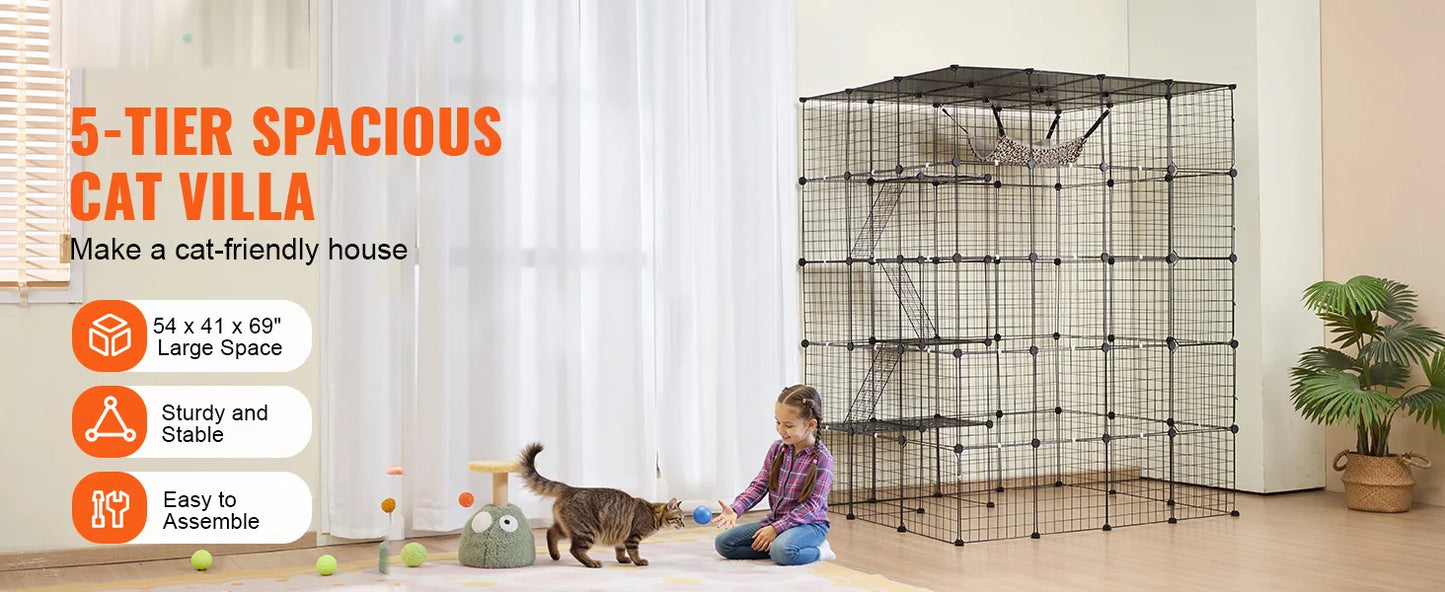 SucceBuy Large Cat Cage Detachable Metal Wire Cat Enclosure with Front Doors Hammock Ramp ladders Crate Exercise Place for Cat