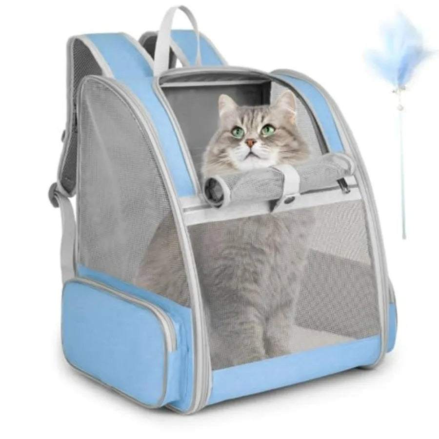 Cat Backpack Carrier For Pets With Kitten Wand Feather Toy