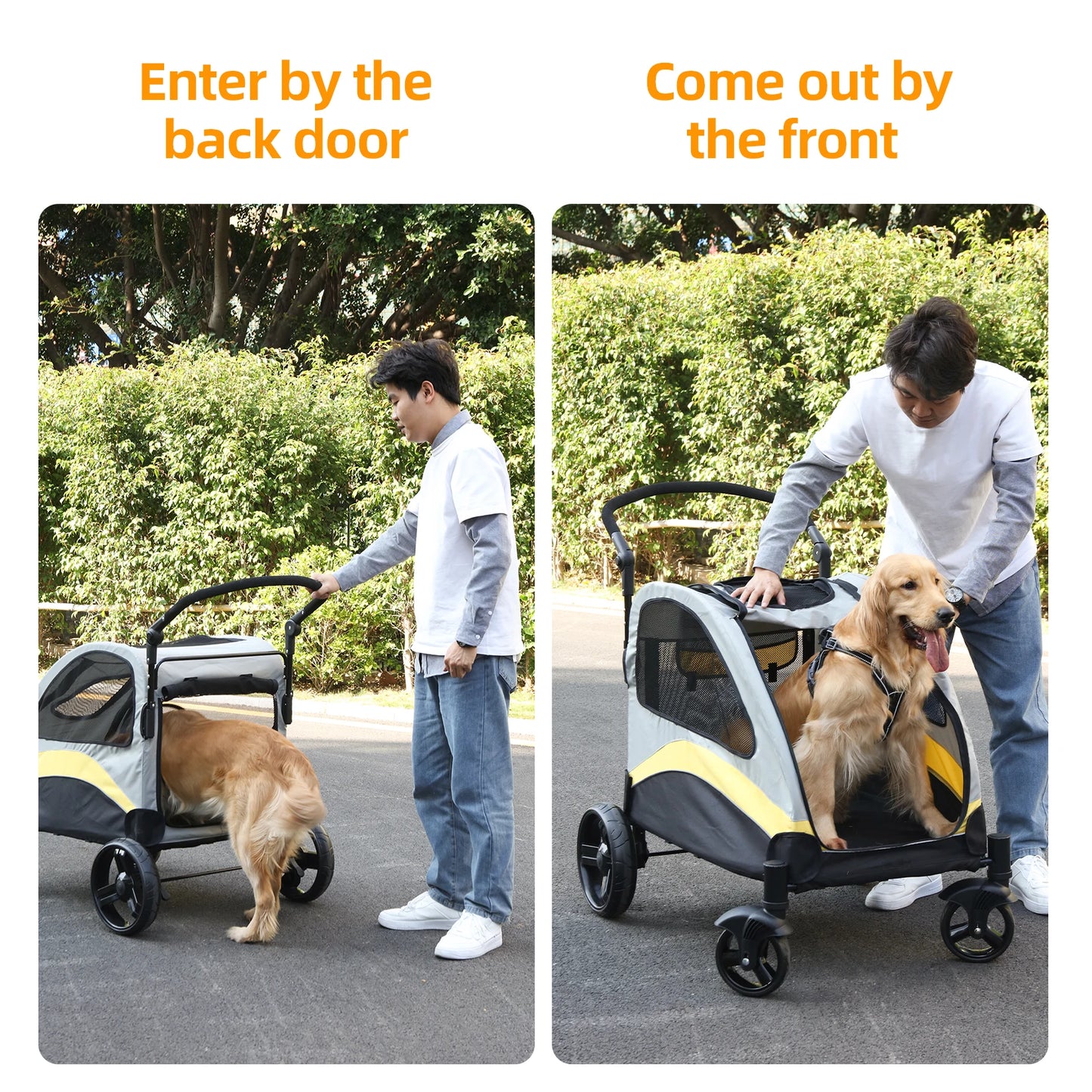 M-XL Dog Stroller Ultra-large 4 Wheels Pet Jogger Wagon Foldable Cart Travel Trolley Outdoor Animal Carrier Load Up To 55kg