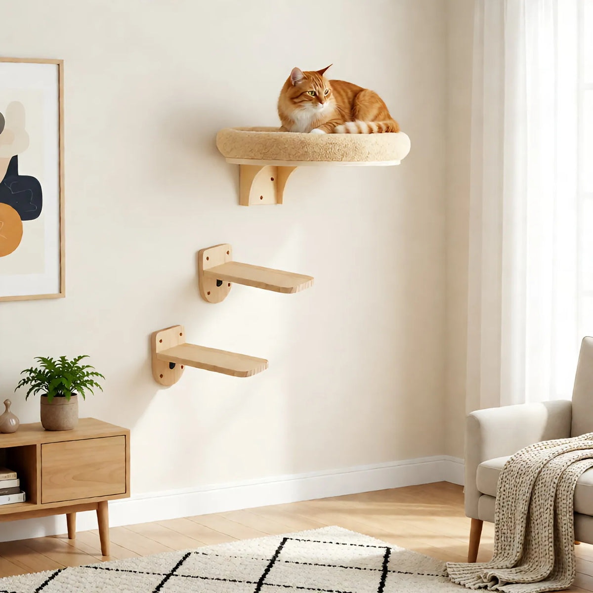 CWV Wall Mounted Cat Climbing Ladder Hammock Scratching Post Perch