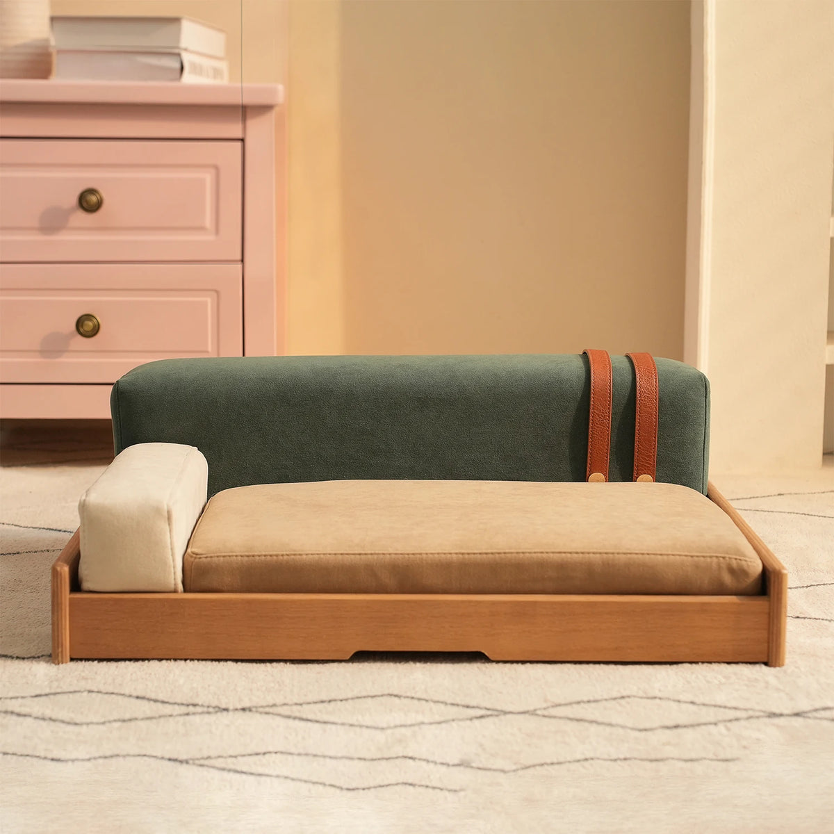 Modern Oak Veneer Pet Bed With Removable Cushion Indoor