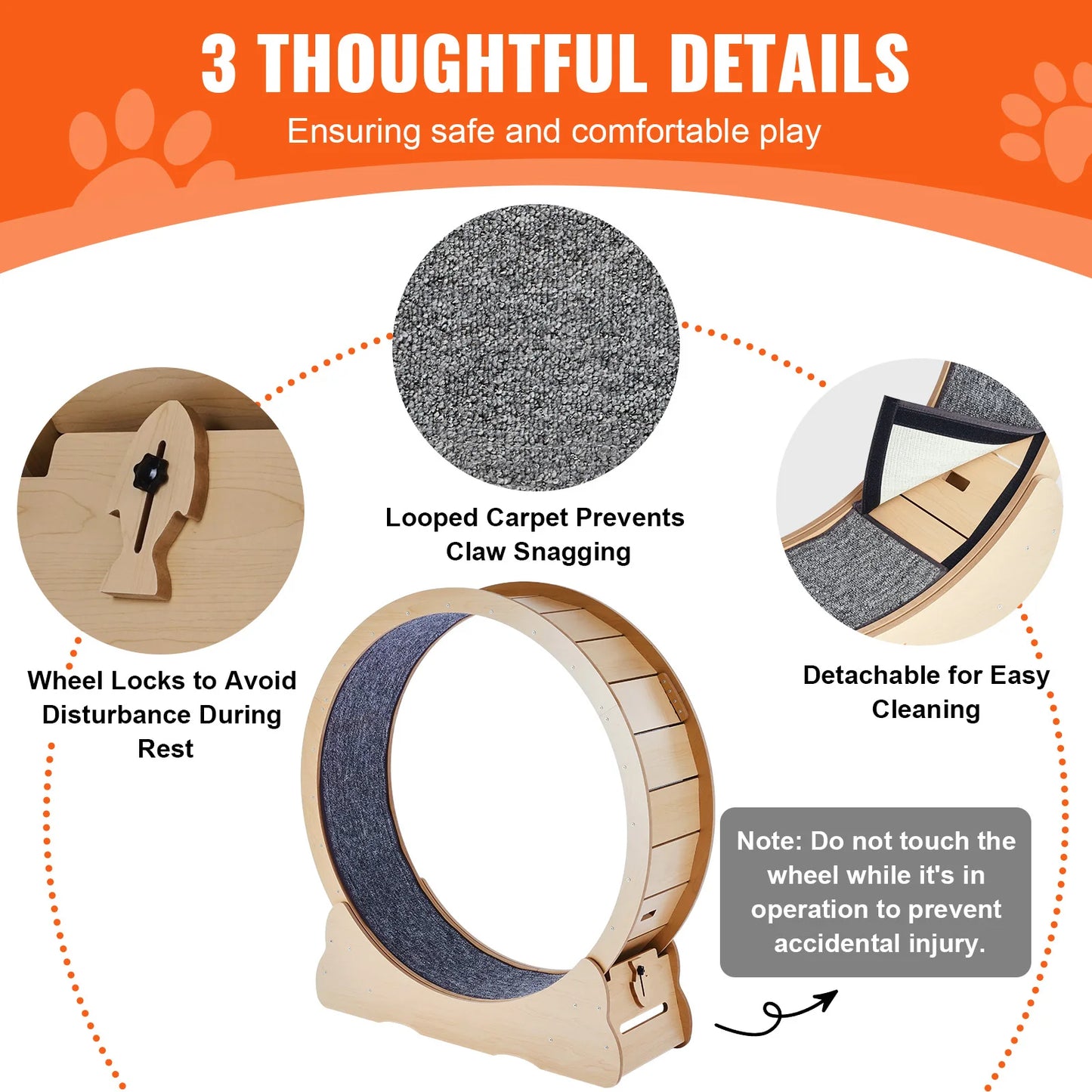 Wooden Cat Exercise Wheel For Indoor Cats With Detachable Carpet