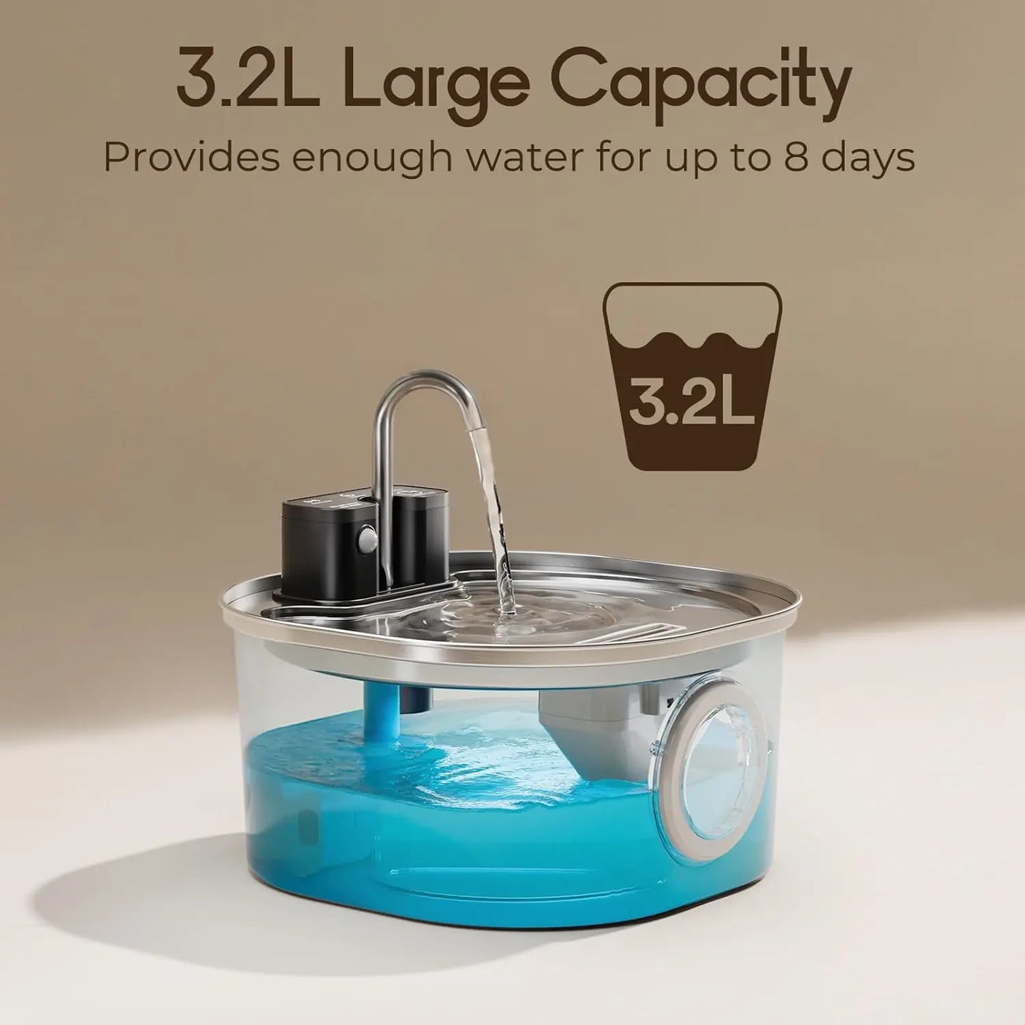 3.2L Stainless Steel Wireless Recharging Sensor Cat Water Fountain Auto Drinking Fountain For Cats Dog Drinker Pet Dispenser Bowl Active