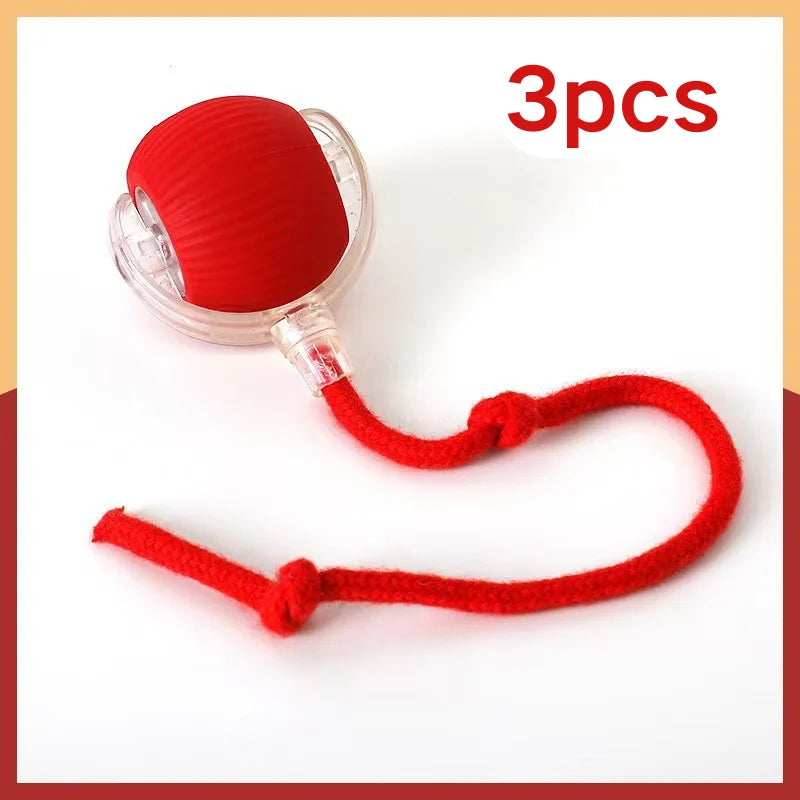 【In Stock】Smart Automatic Cat Rolling Ball USB Rechargeable LED Interactive Toy with Rope Tail Indoor Kitty Self Play Toy