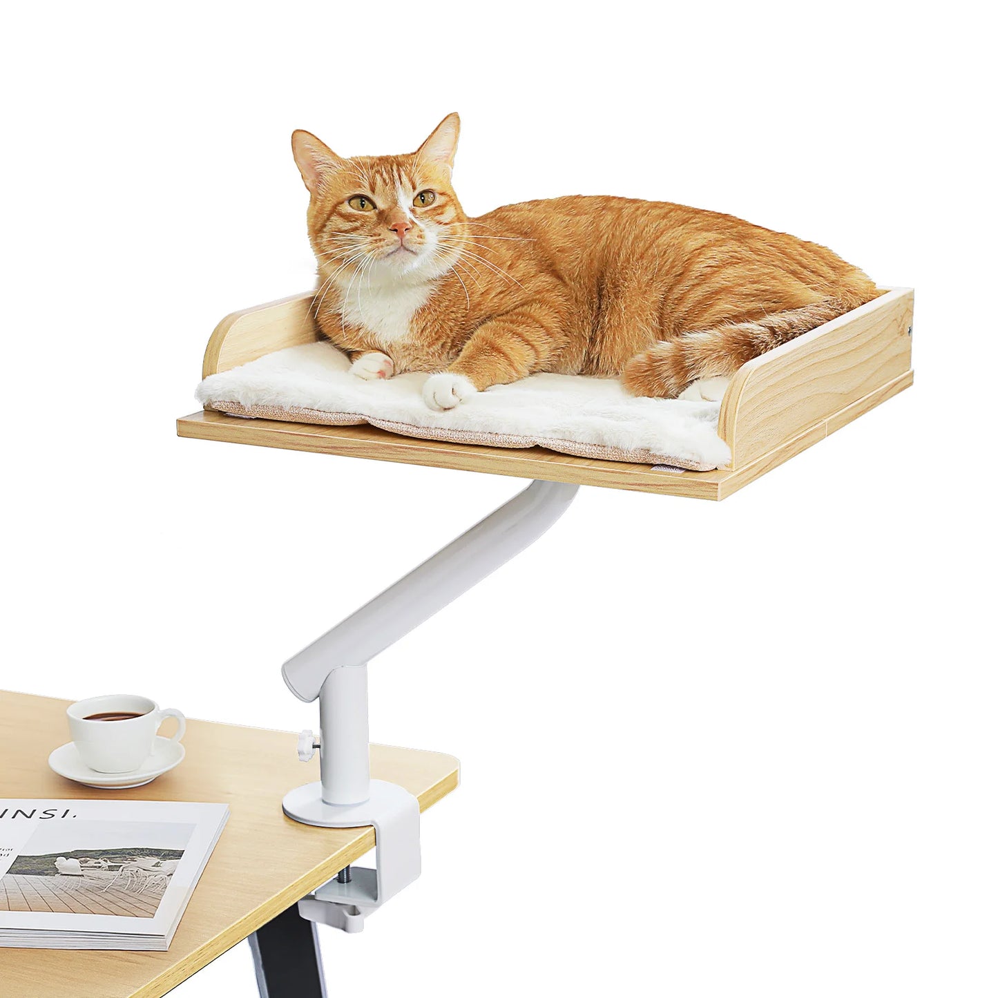 Cat Desk Bed, 360° Rotatable Cat Bed Stand for Indoor Cats, Adjustable Cat Basket, Cats Hammock for Table, Soft Cat Bed for Desk
