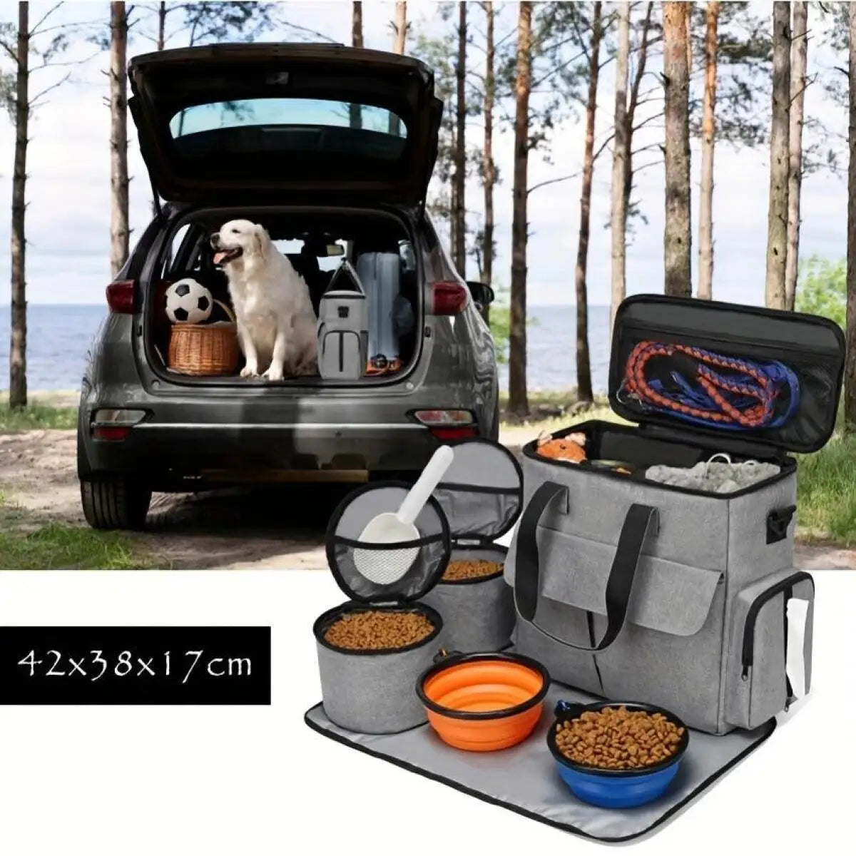 Pet Travel Bag Set Airline Approved Dog Cat Travel Organizer Weekend Tote Multi Function Pockets Supplies Bowls Containers