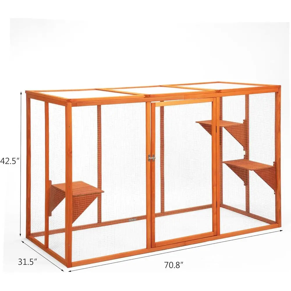 Outdoor Catio with Multi-Level Cat Enclosure and Waterproof Roof