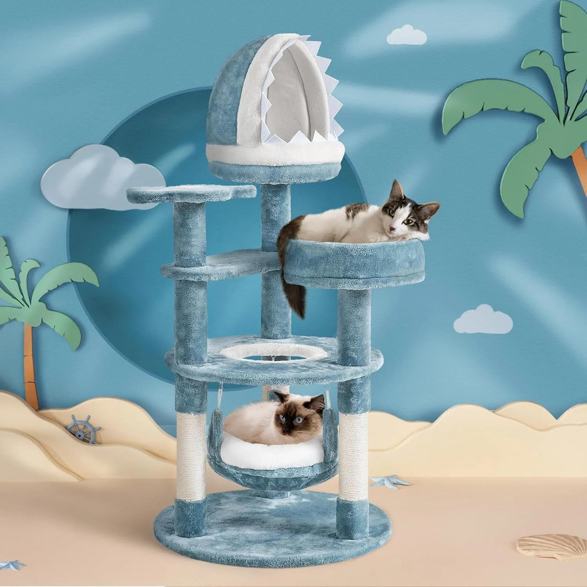 Marine Coastal Design Multi Tier Cat Tower With Bed