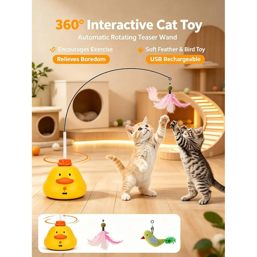 360 Rotating Interactive Cat Toy, HandsFree SelfEntertainment Boredom Buster For Kittens And Adult Cats, MultiScenario Indoor P