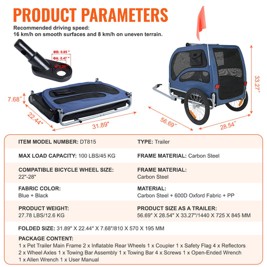 SucceBuy 100 Lb Pet Bicycle Trailer Carrier for Dogs