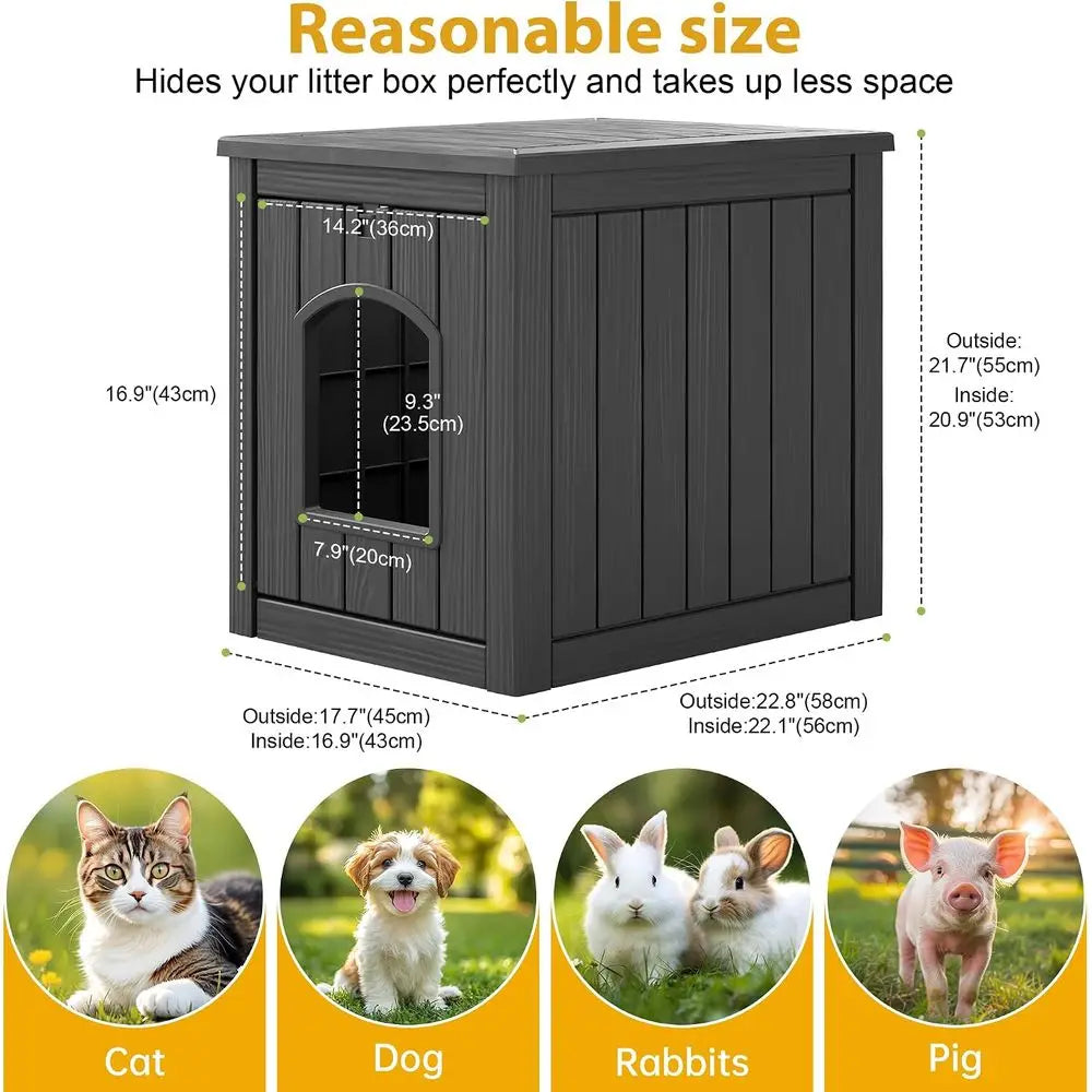 Enclosed Cat Litter Box Furniture With Weatherproof Outdoor Shelter