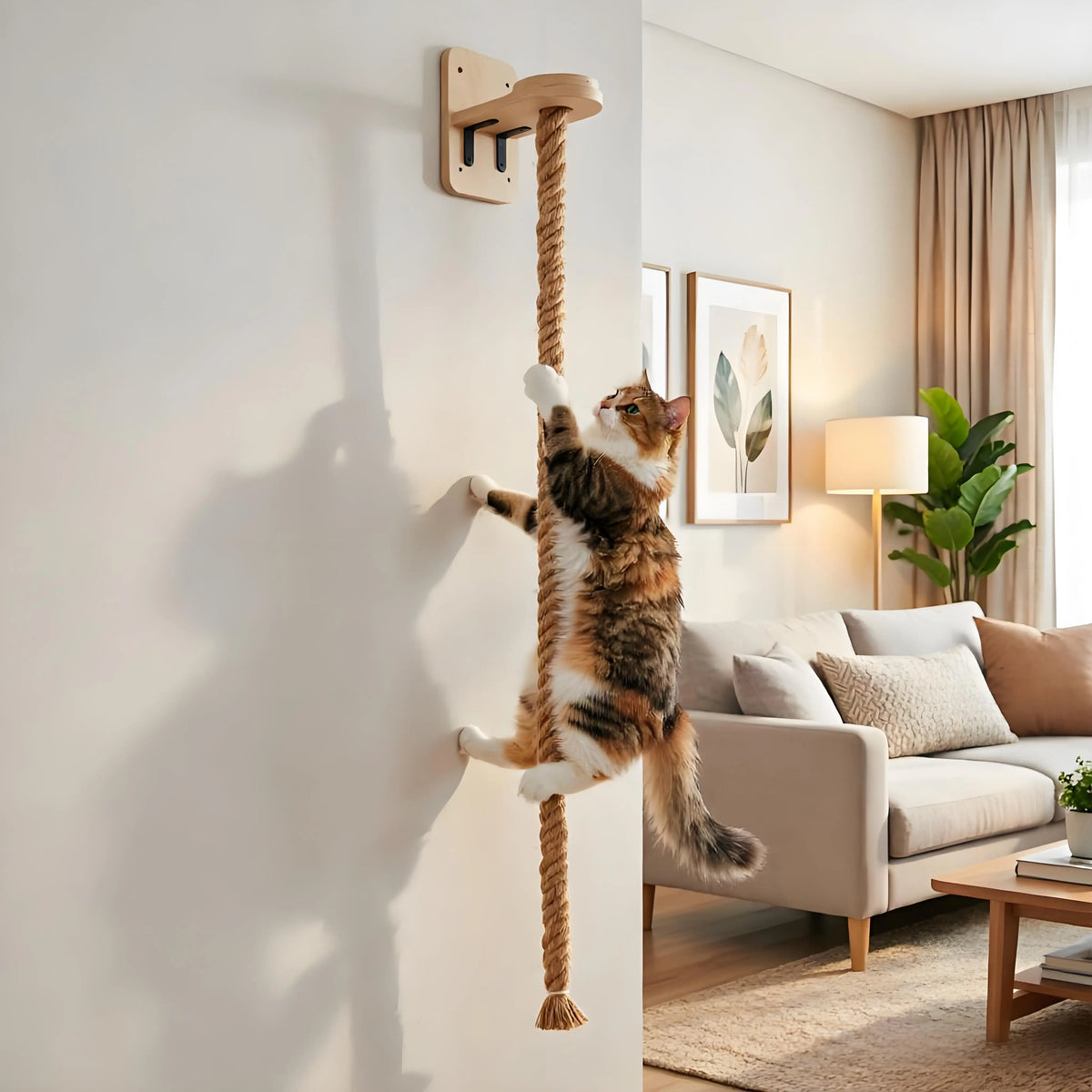CWV Wall Mounted Cat Scratching Climbing Shelf With Sisal Rope