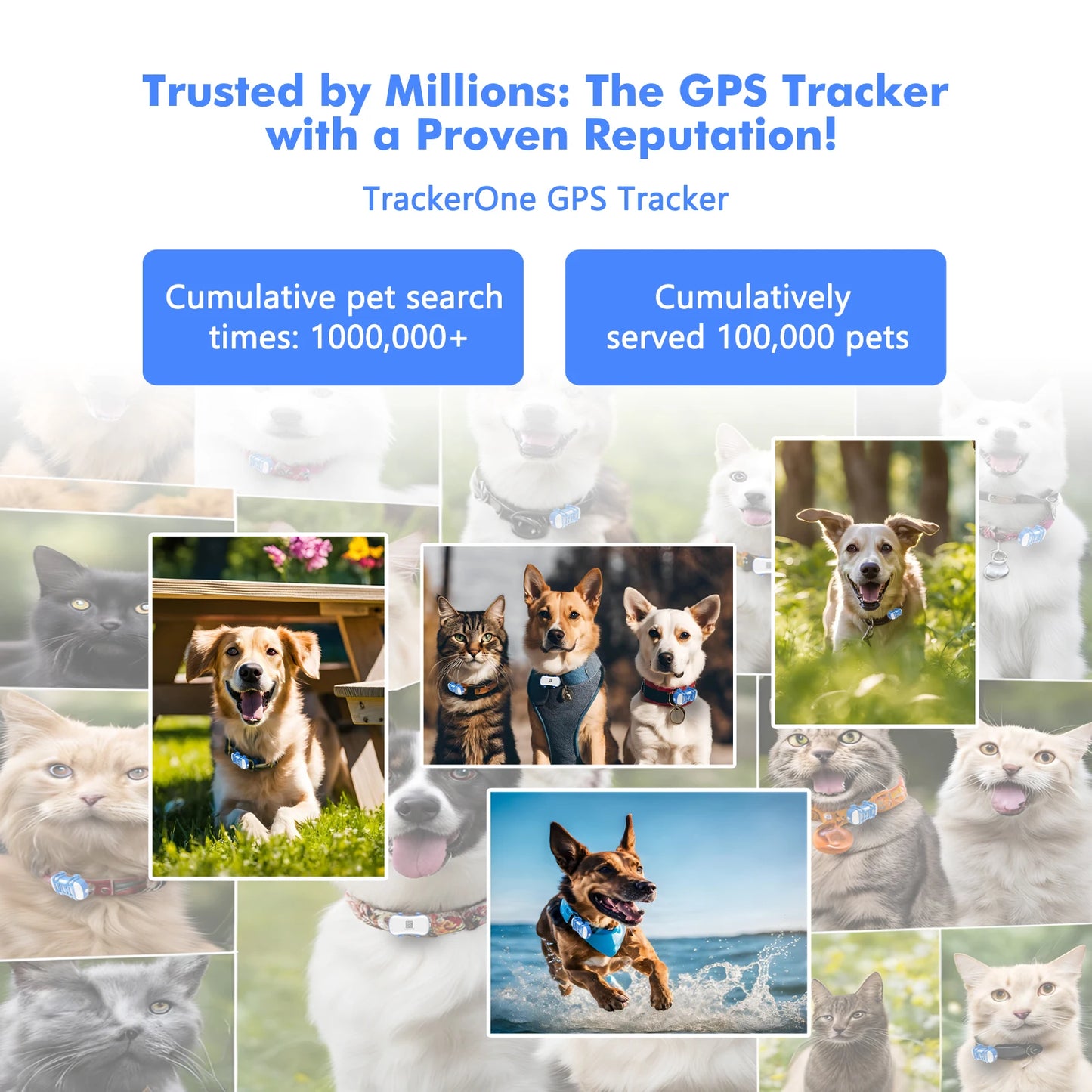 GPS Pet Tracker for Dogs Cats Real Time Tracking Unlimited Distance QR Code Anti-Lost Locator with 1-year Service